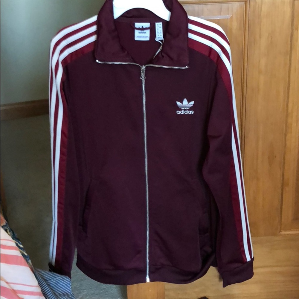 Adidas Maroon Button Sleeve Zip -Up Jacket